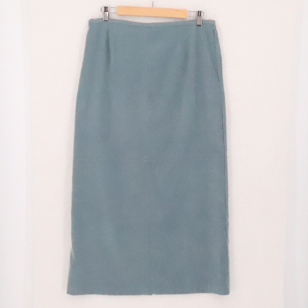 Norton McNaughton Faux Suede Maxi Skirt Womens Size 14 Blue Office Vegan Stretch